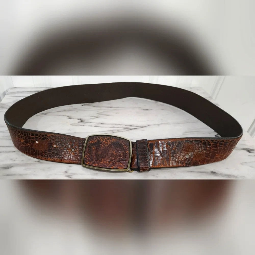 Dark brown genuine leather belt with dragon buckle men's size 38-40